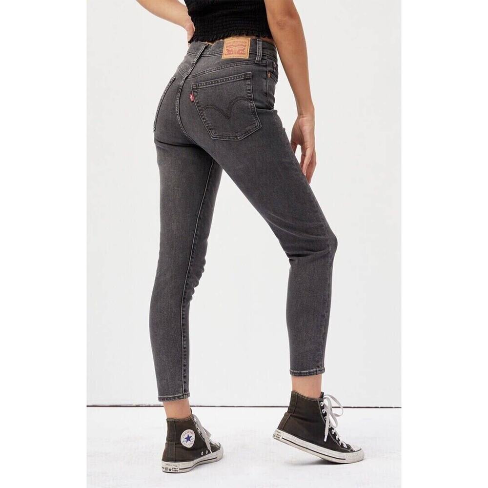 Levis Wedgie Jeans Skinny Crop 28 (US 6/7) High Rise Black Denim Button Fly